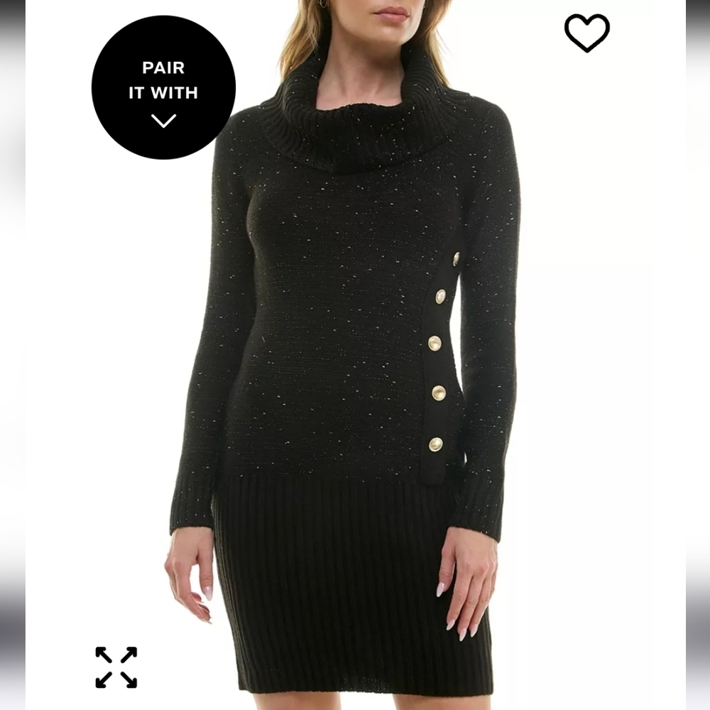 BCX Turtle-Neck Button-Detailing Sweater Dress Sz XS NWT Cozy Cocktail